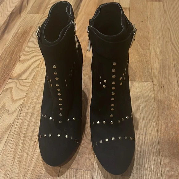 Bebe Suede High Heel Ankle Boots with gold embellished studs size 8 - Picture 3 of 6